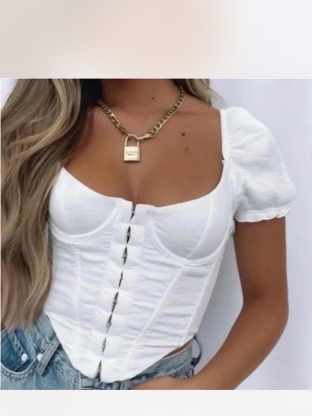 White Fox Ivory Puff-Sleeve Corset Counting Down Top